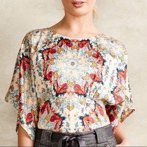 Anthropologie KAS Floral Satin Blouse 10